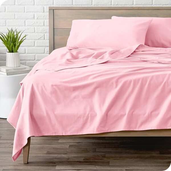 Otumber Bed Sheet Set 4 Piece Flannel Queen Sheet Set - Pink